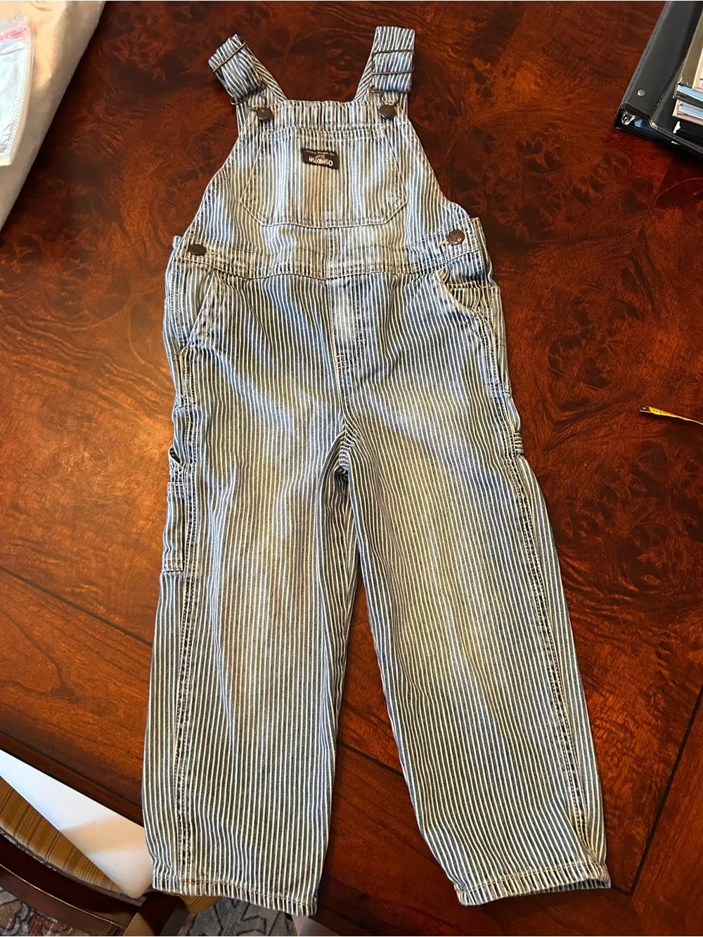 OshKosh B'Gosh Overalls 5T Blue Striped Bib Denim Railroad Adjustable Vintage
